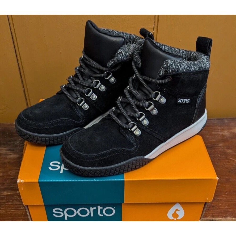 Sporto Womens Black Suede Lace Up Winter Boots Comfort Ankle Sz 10M / #S2607